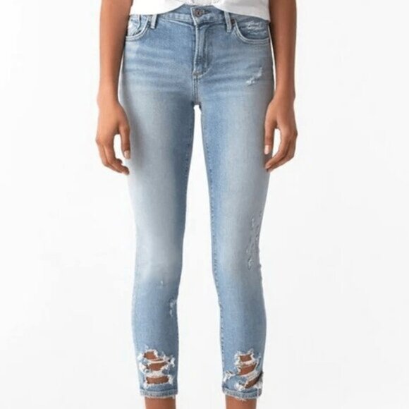 AGOLDE Sophie Crop Jean Chewed Hem Denim Pants US 27 Light Wash - Picture 1 of 15